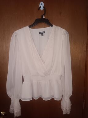 Express Sheer V-Neck Peplum Blouse